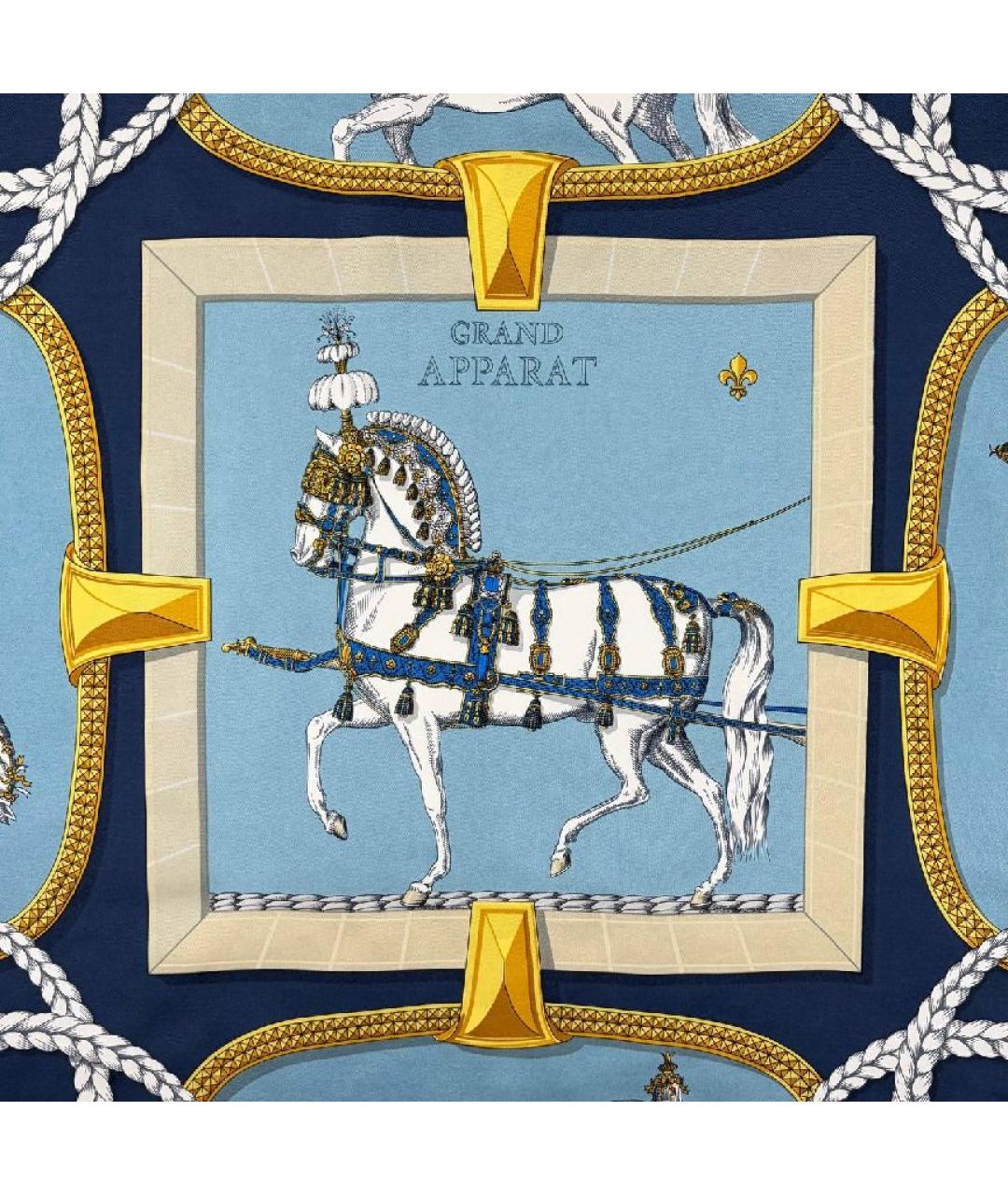 HERMES Темно-синий шелковый платок, фото 2