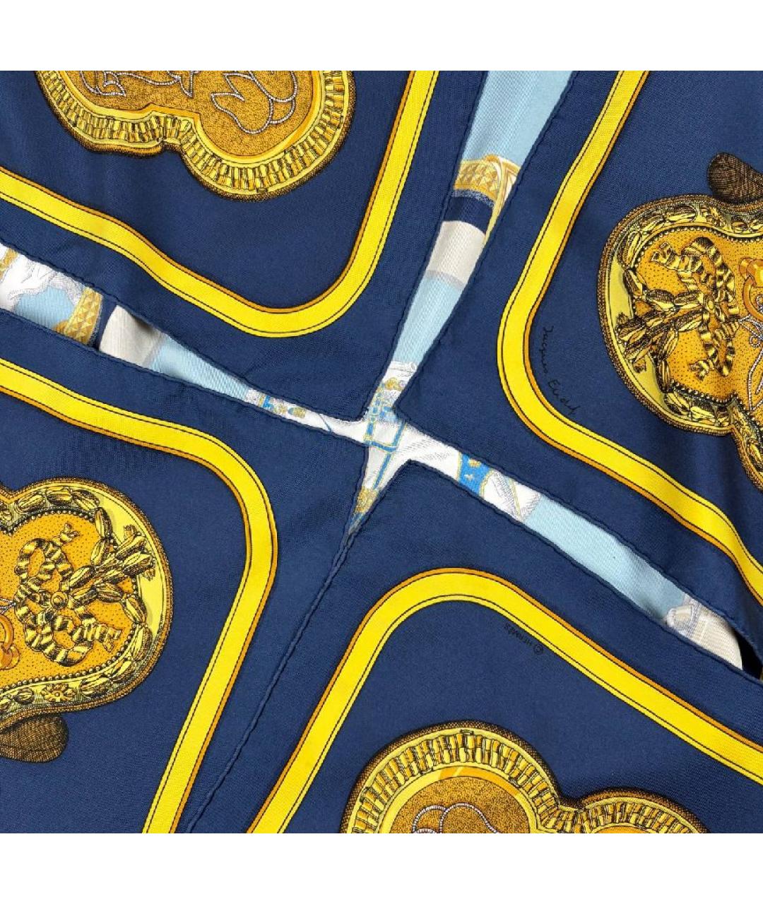 HERMES Темно-синий шелковый платок, фото 8