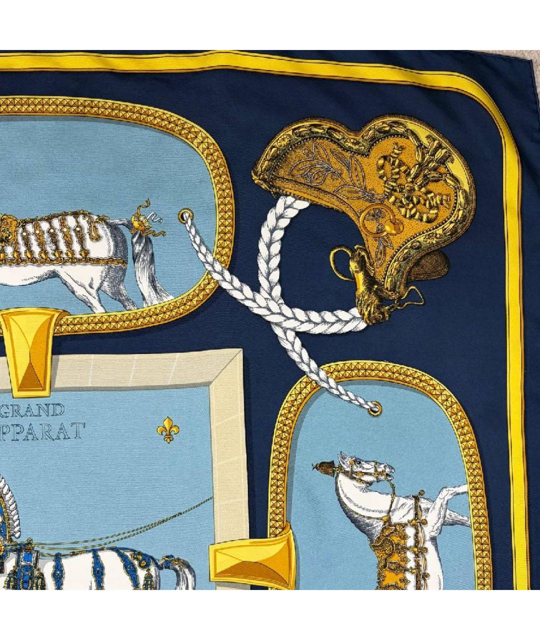 HERMES Темно-синий шелковый платок, фото 6