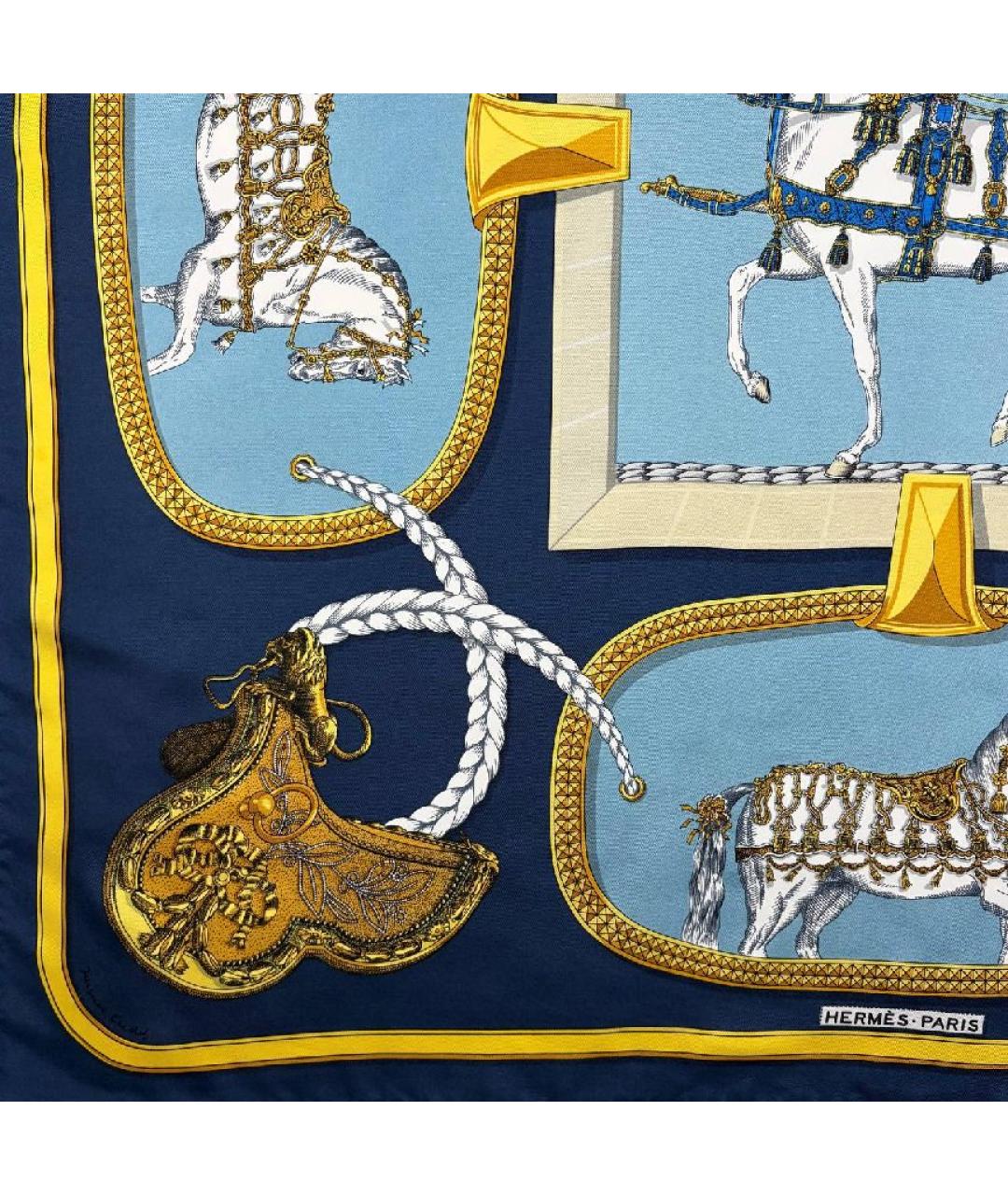 HERMES Темно-синий шелковый платок, фото 4