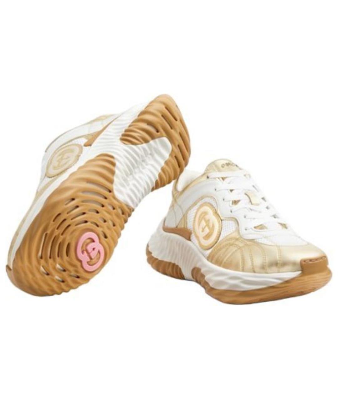 GUCCI Золотые кожаные кроссовки, фото 6