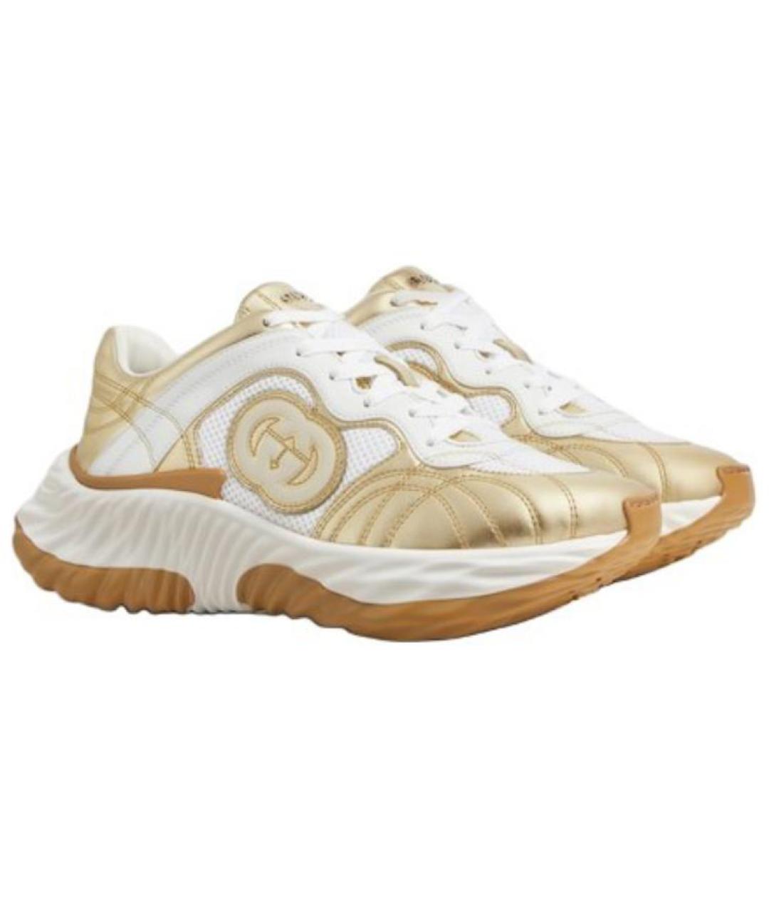 GUCCI Золотые кожаные кроссовки, фото 3