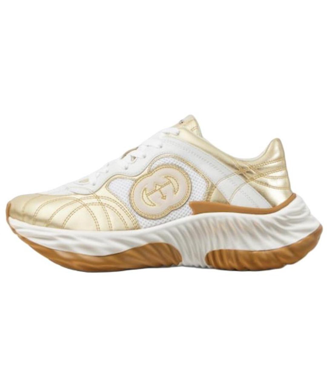 GUCCI Золотые кожаные кроссовки, фото 2