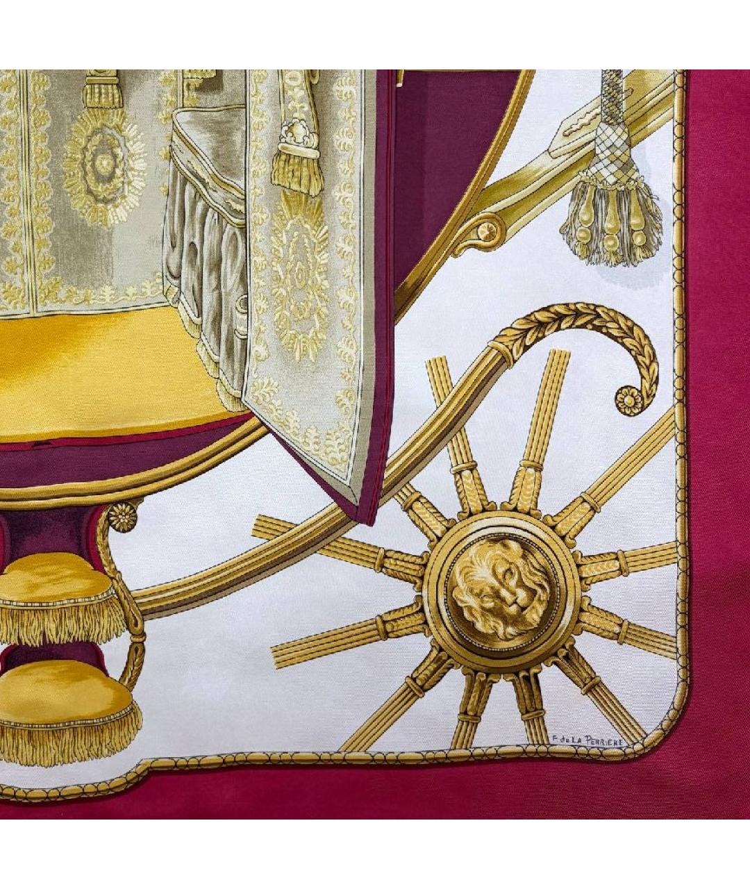 HERMES Бордовый шелковый платок, фото 6