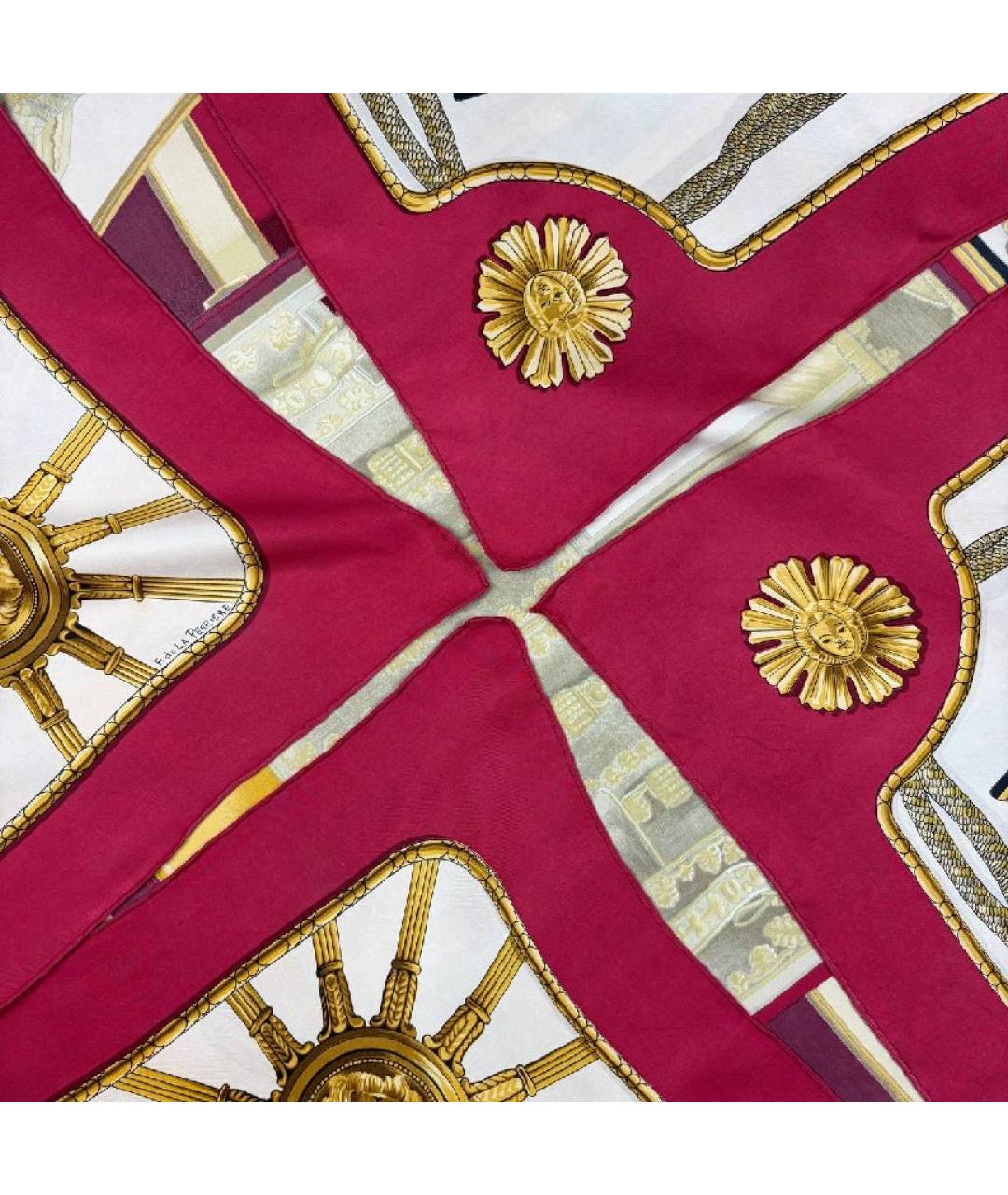 HERMES Бордовый шелковый платок, фото 7