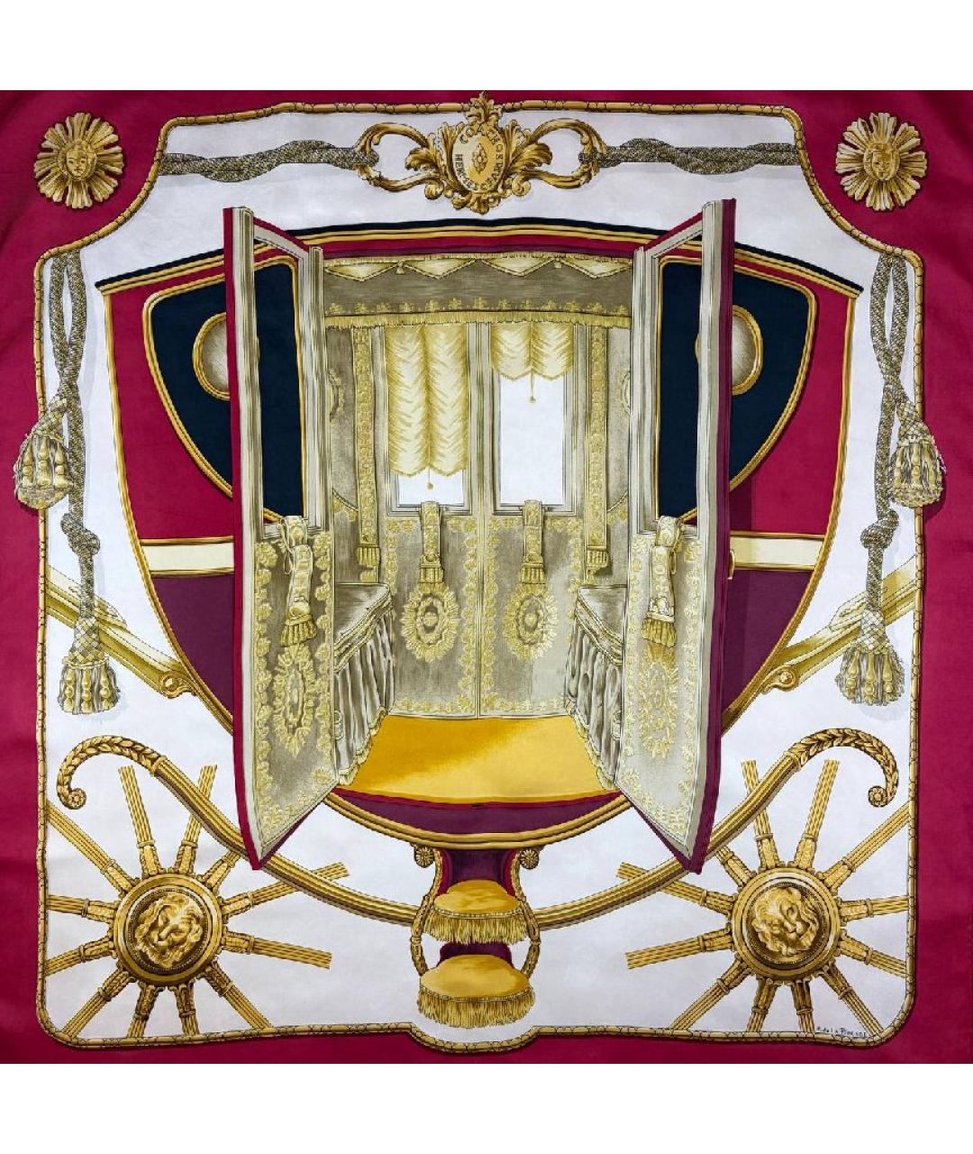 HERMES Бордовый шелковый платок, фото 1