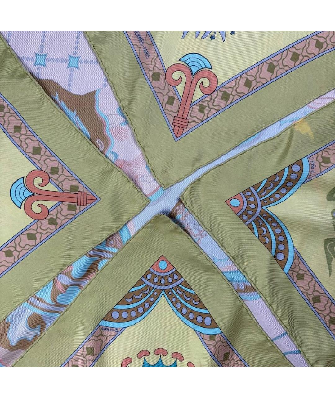 HERMES Зеленый шелковый платок, фото 9