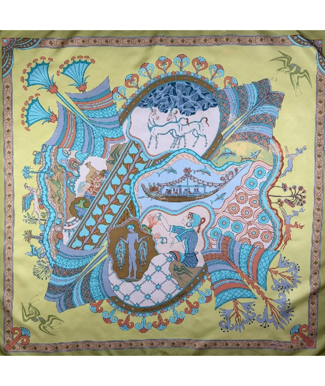 HERMES Зеленый шелковый платок, фото 10