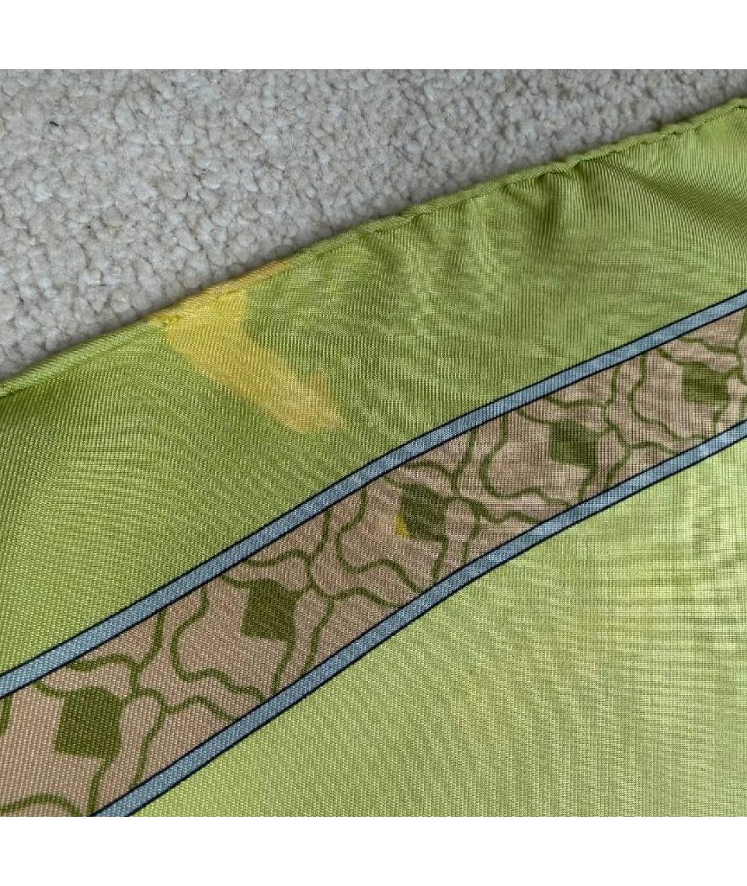 HERMES Зеленый шелковый платок, фото 3