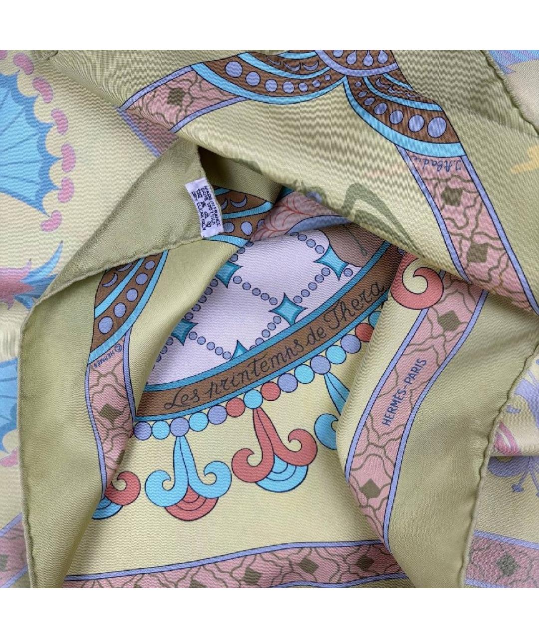 HERMES Зеленый шелковый платок, фото 2