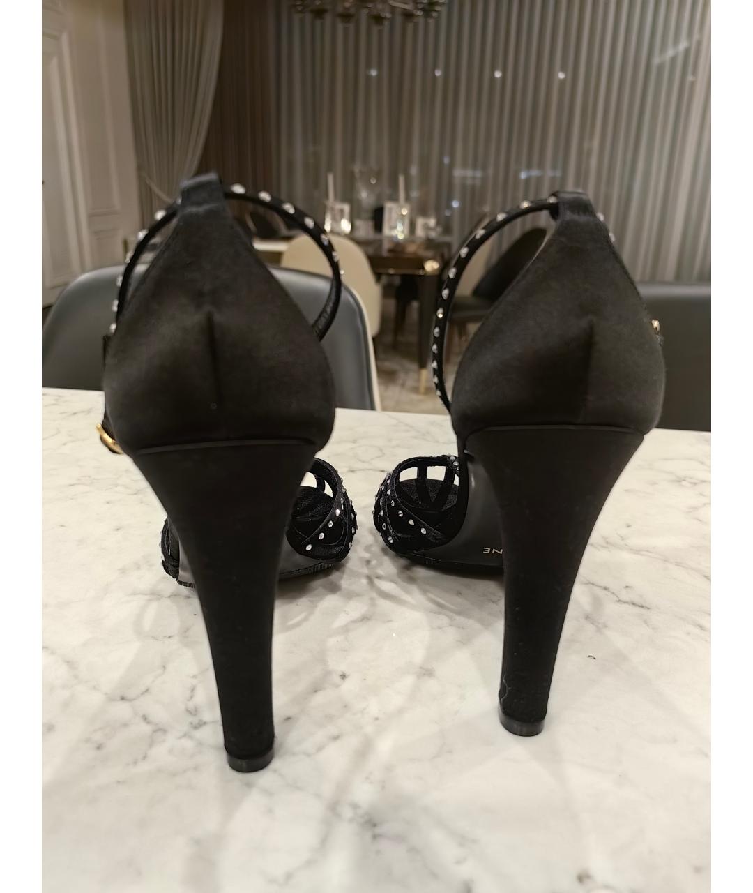 CELINE Черные текстильные босоножки, фото 4