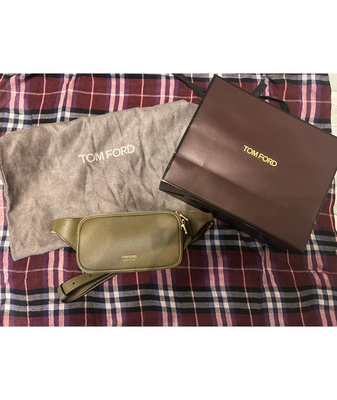 TOM FORD Хаки кожаная поясная сумка, фото 8