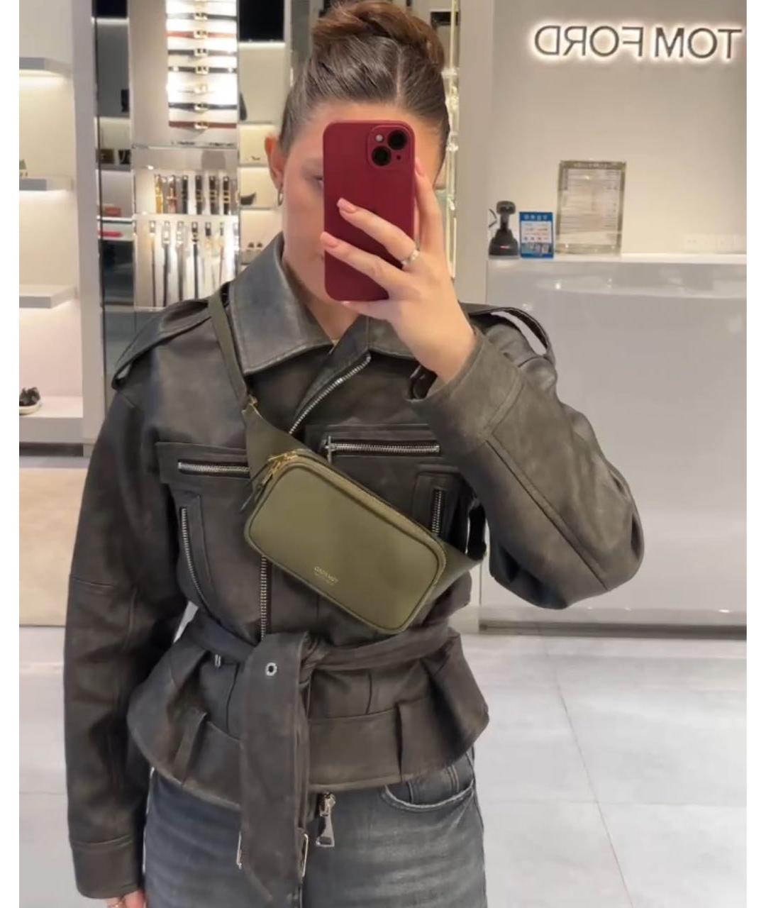 TOM FORD Хаки кожаная поясная сумка, фото 5