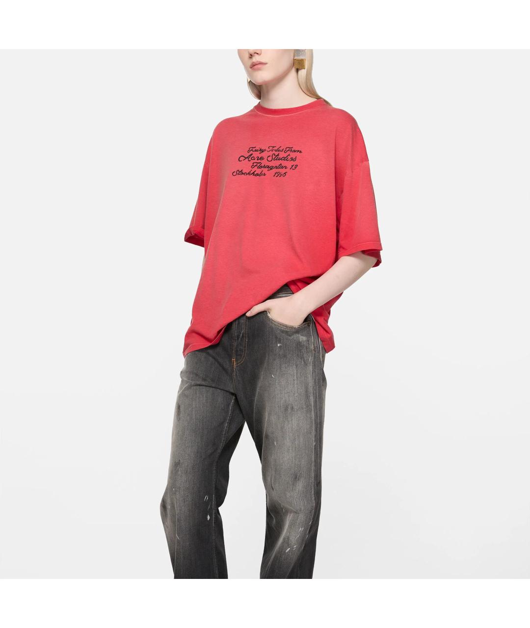 ACNE STUDIOS Красная хлопковая футболка, фото 3