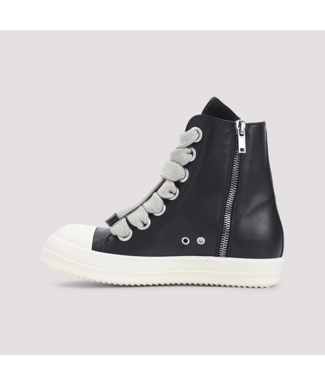 RICK OWENS Черные кожаные высокие кроссовки / кеды, фото 2