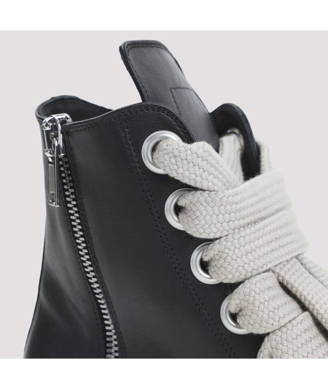 RICK OWENS Черные кожаные высокие кроссовки / кеды, фото 4