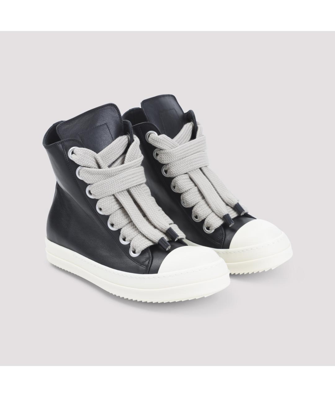 RICK OWENS Черные кожаные высокие кроссовки / кеды, фото 3