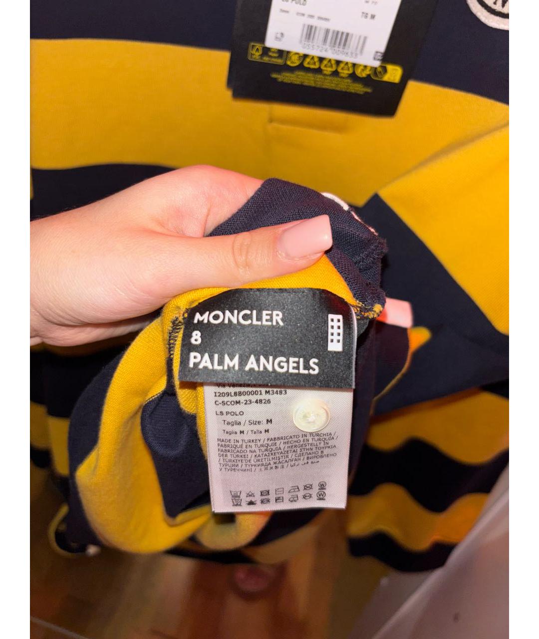 MONCLER Желтое хлопковое поло с длинным рукавом, фото 4