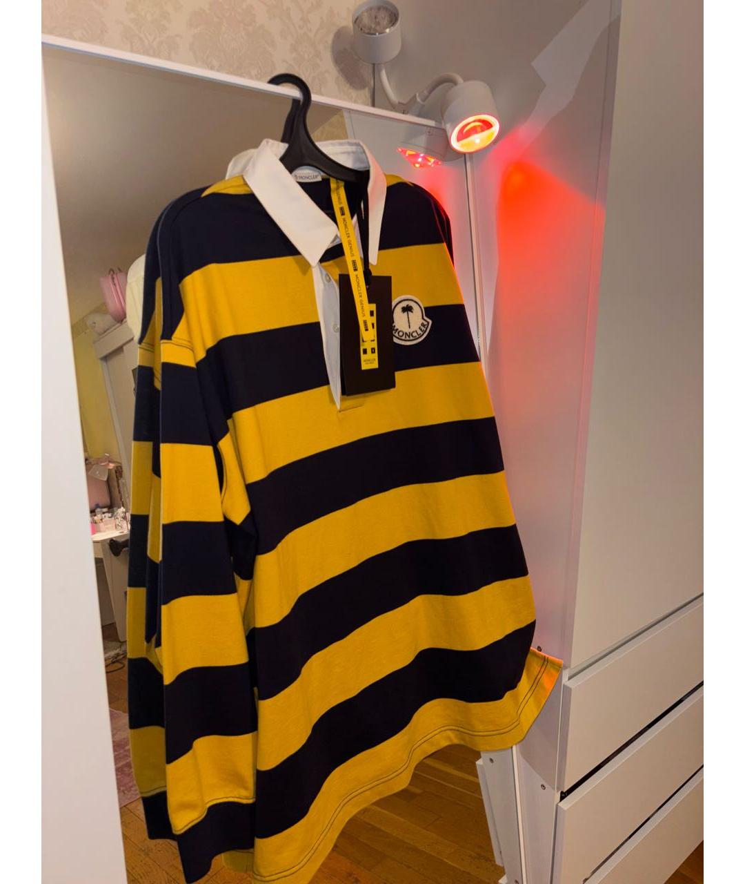 MONCLER Желтое хлопковое поло с длинным рукавом, фото 2