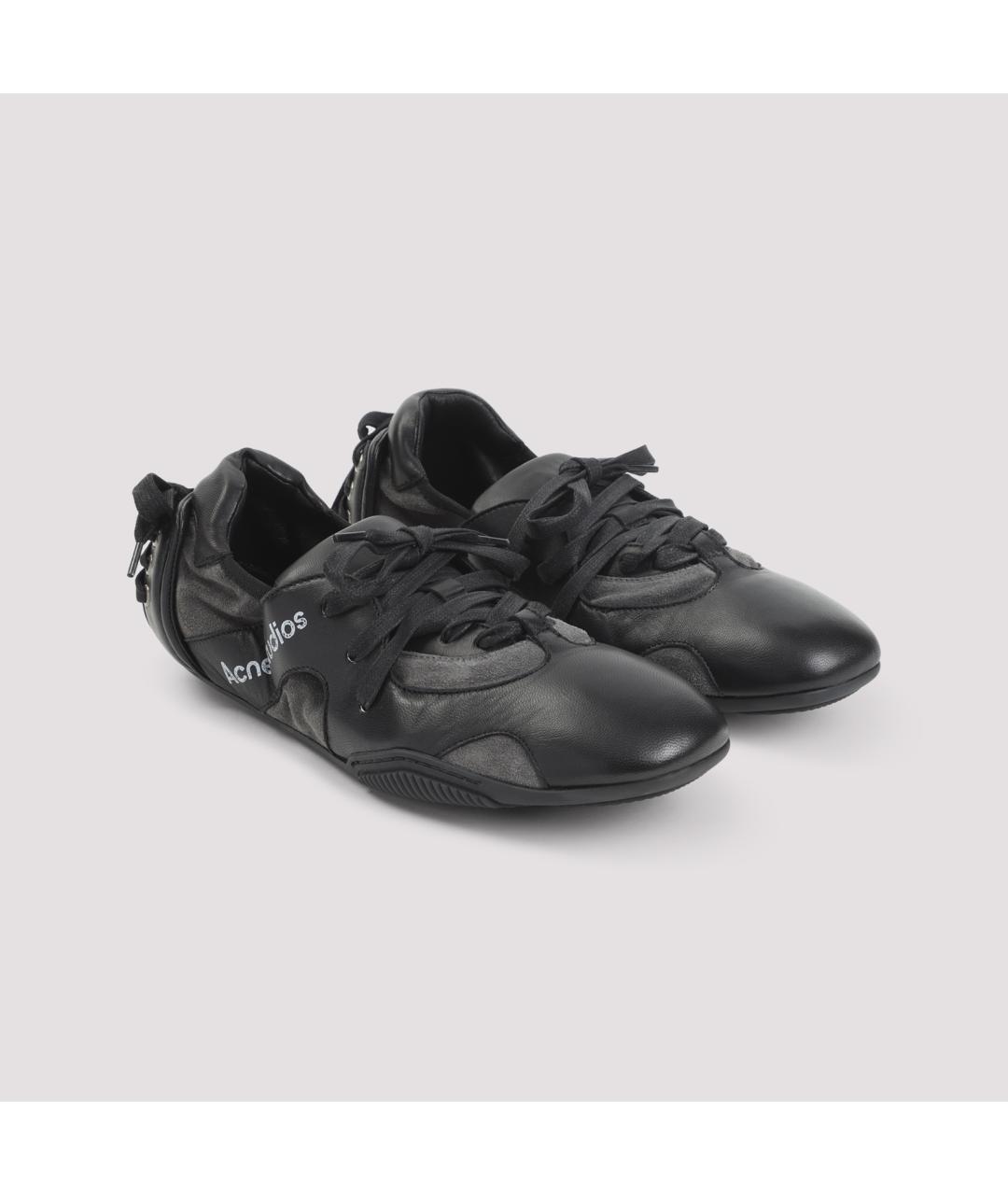 ACNE STUDIOS Черные кожаные низкие кроссовки / кеды, фото 3