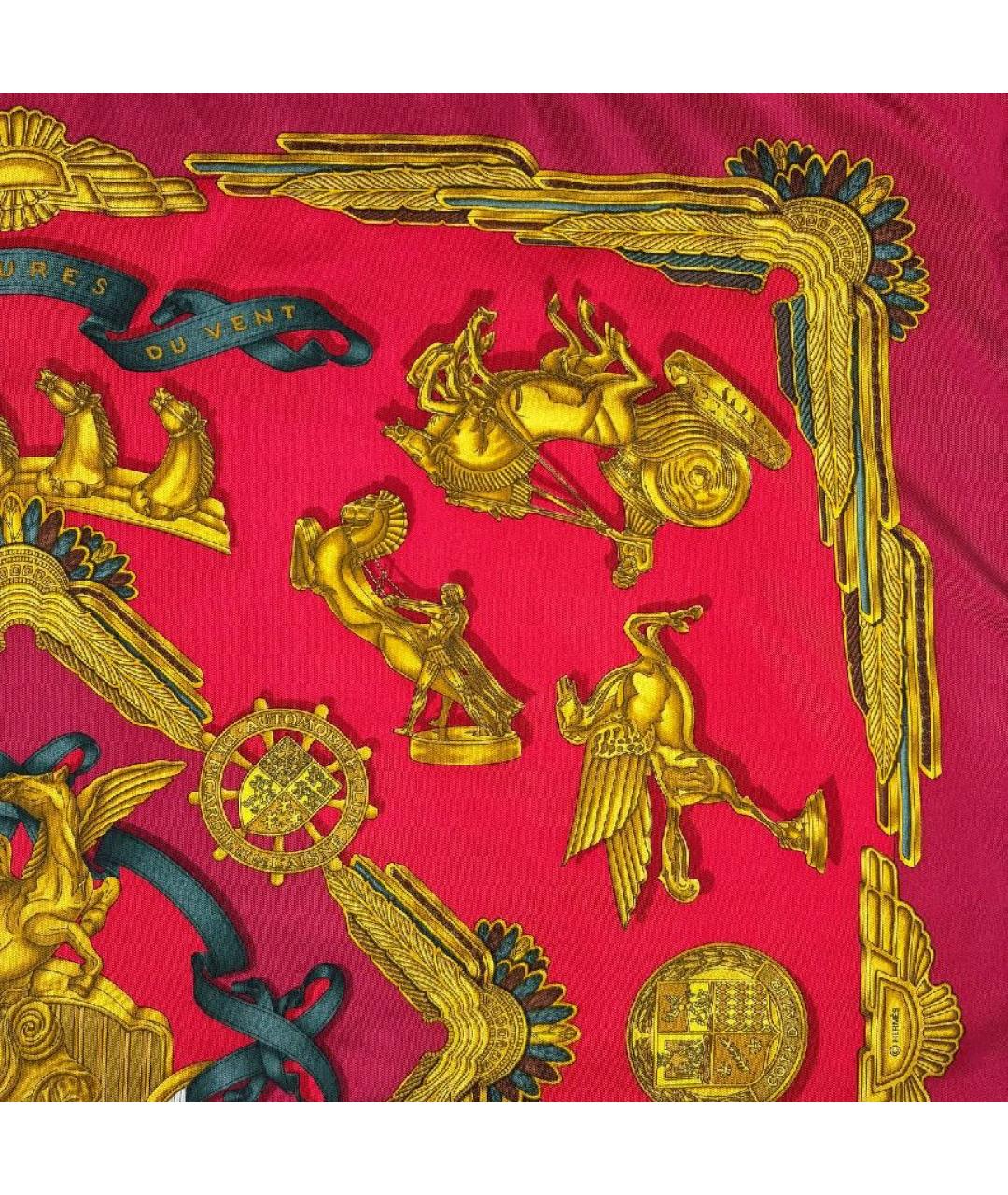 HERMES Красный шелковый платок, фото 6