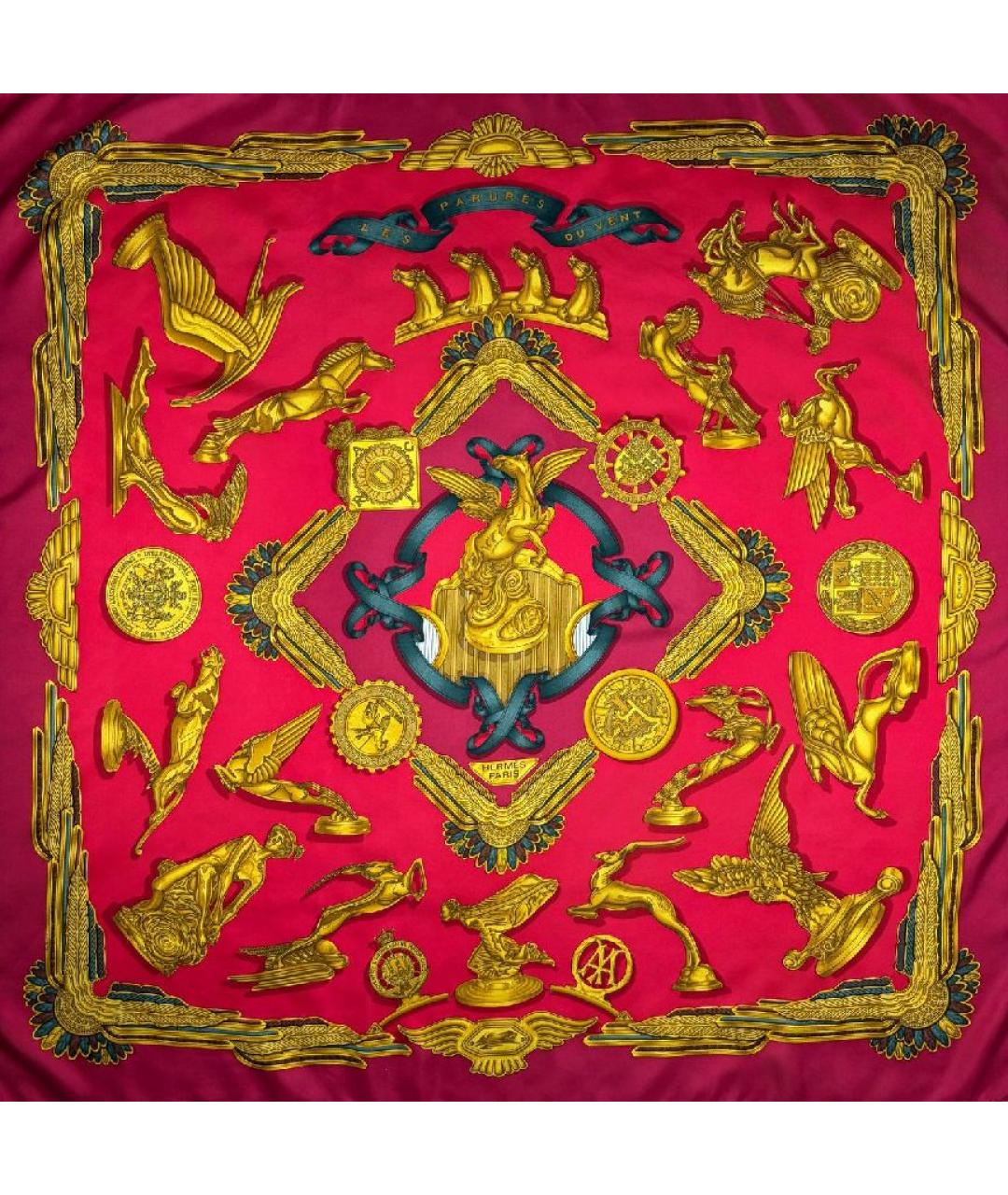 HERMES Красный шелковый платок, фото 1