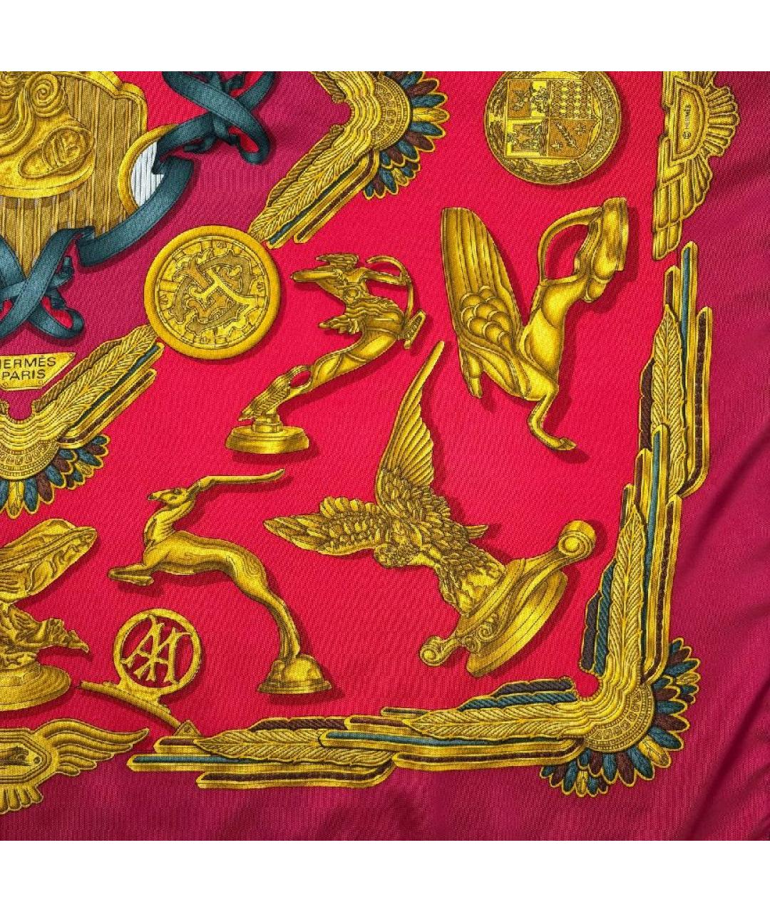 HERMES Красный шелковый платок, фото 7
