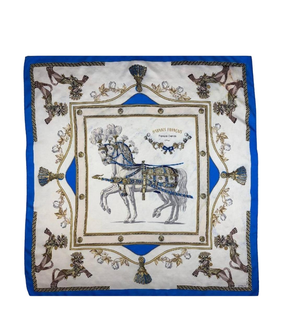HERMES Синий шелковый платок, фото 1