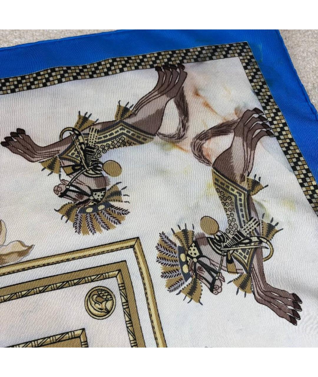 HERMES Синий шелковый платок, фото 5
