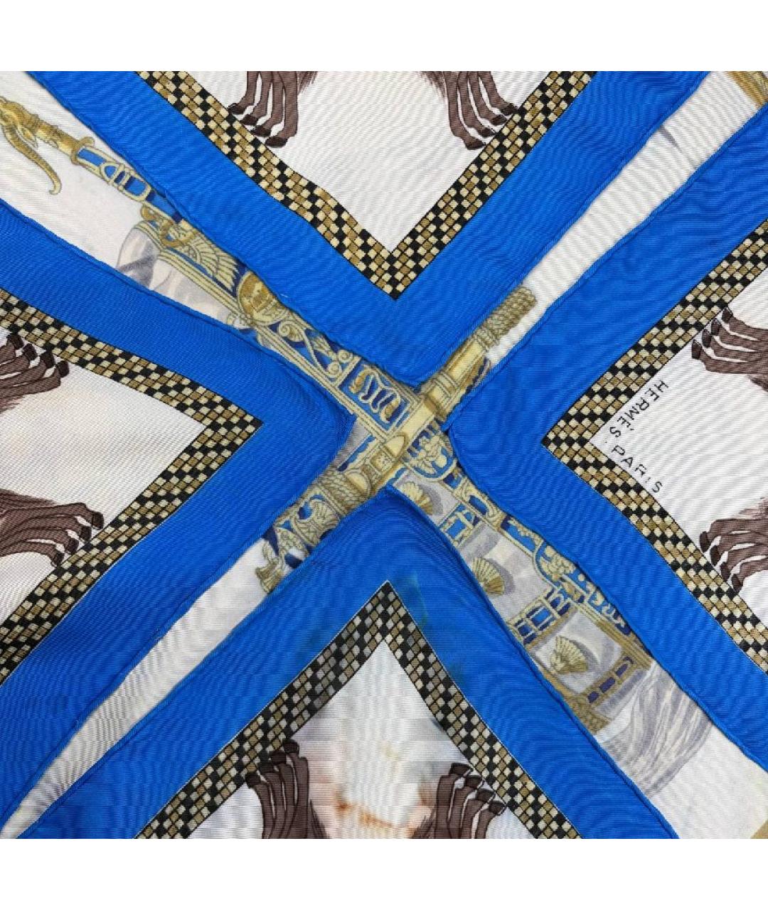 HERMES Синий шелковый платок, фото 3