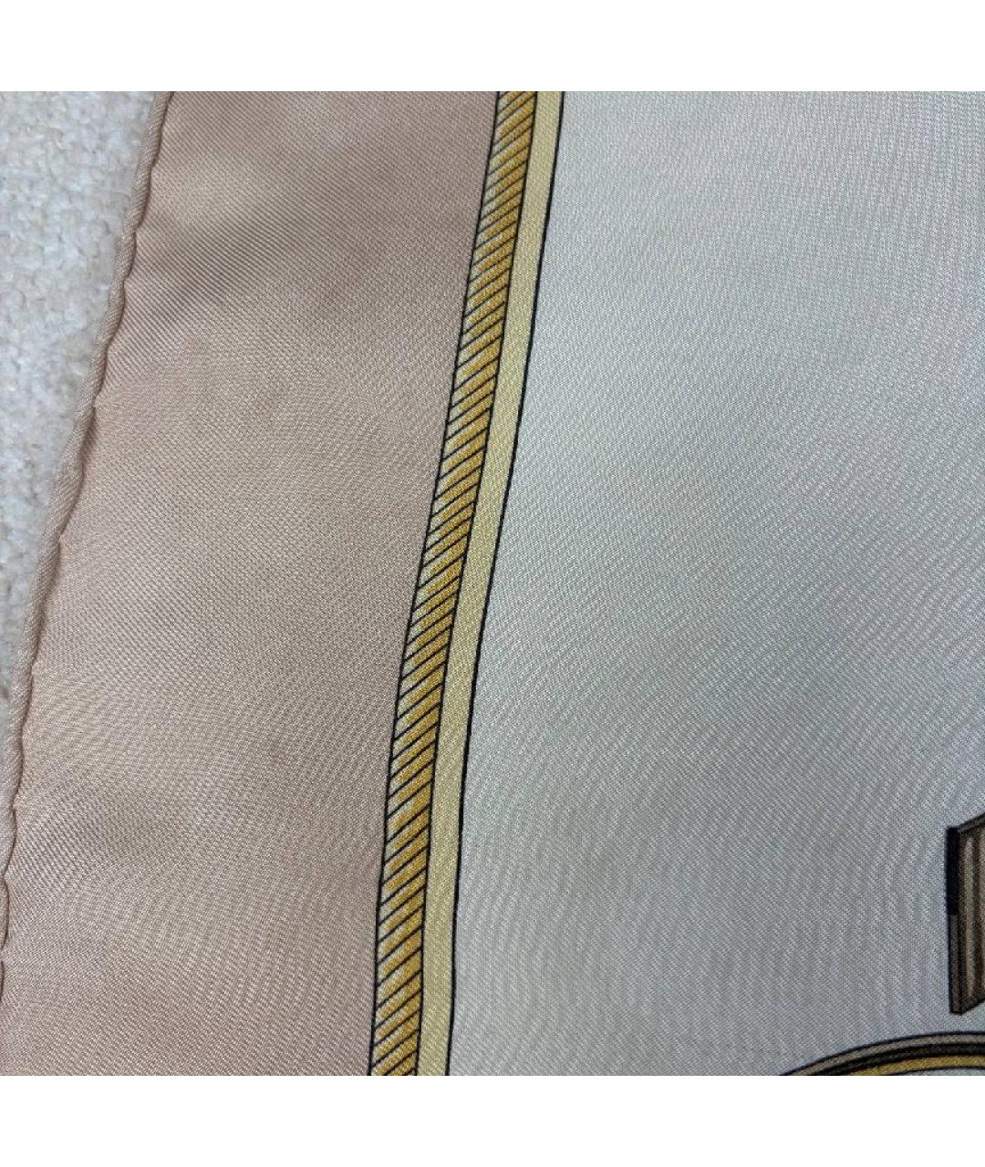 HERMES Бежевый шелковый платок, фото 8