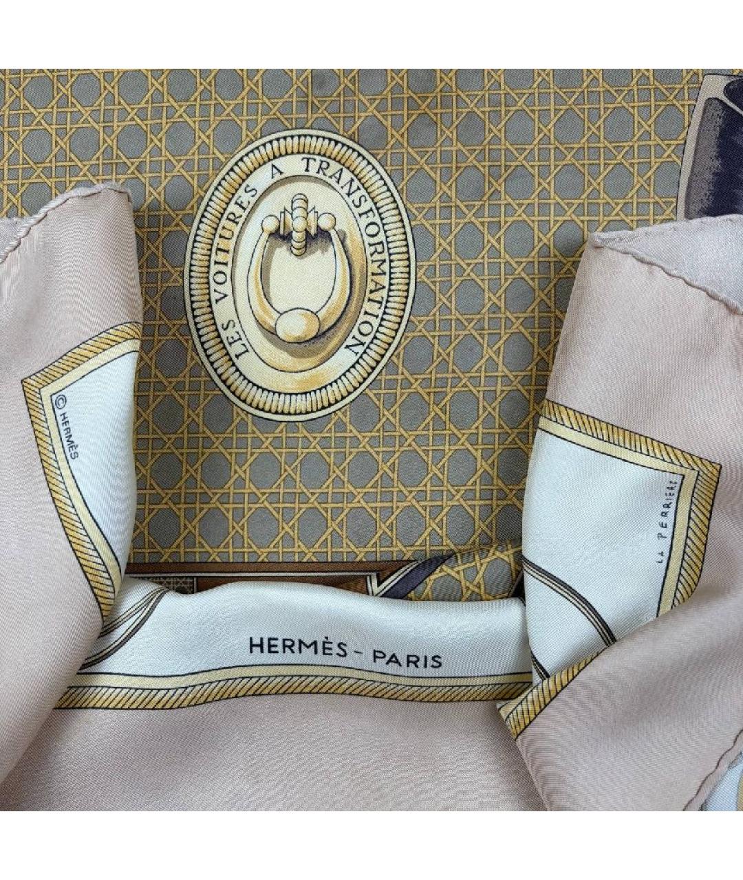 HERMES Бежевый шелковый платок, фото 2