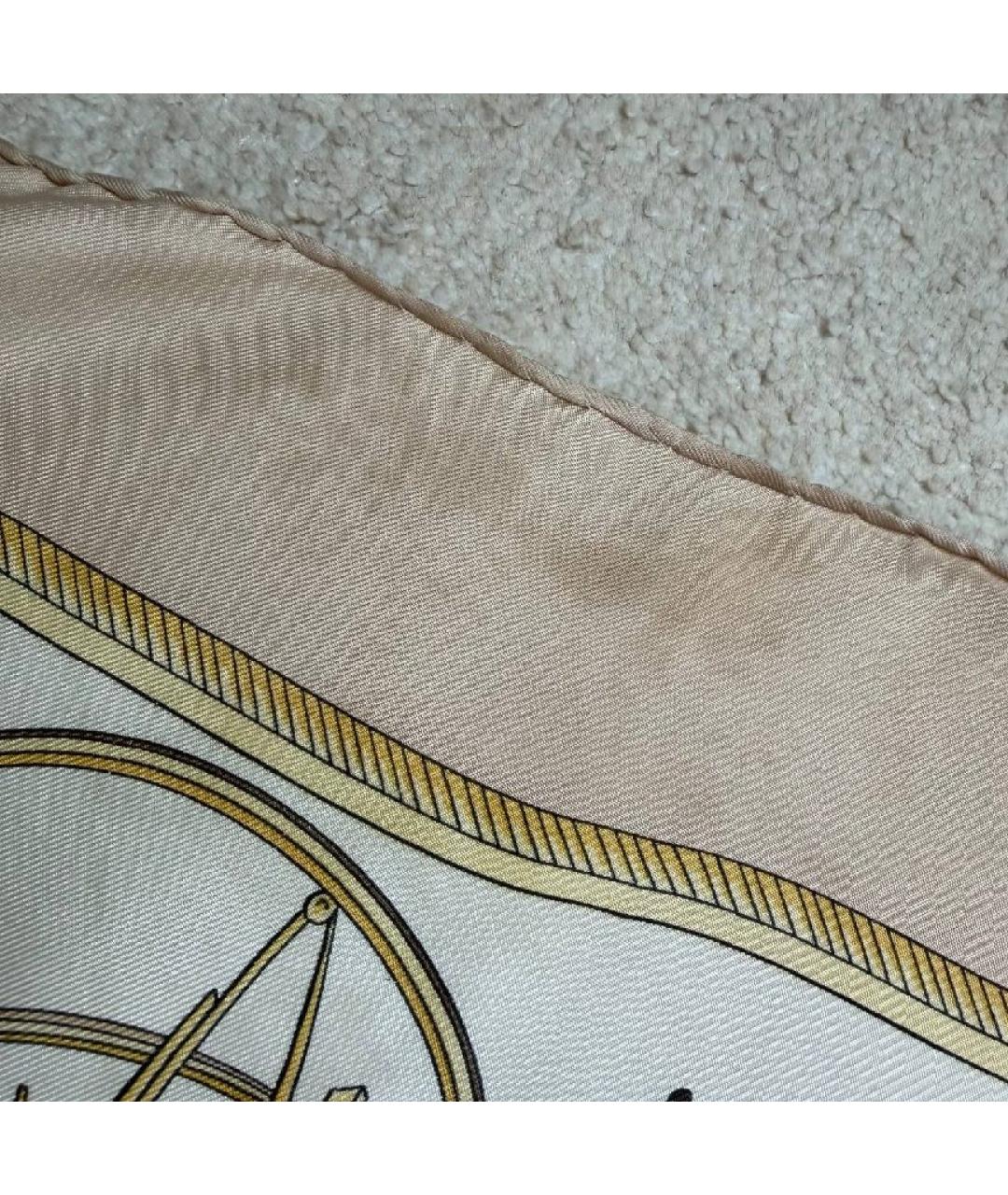 HERMES Бежевый шелковый платок, фото 7