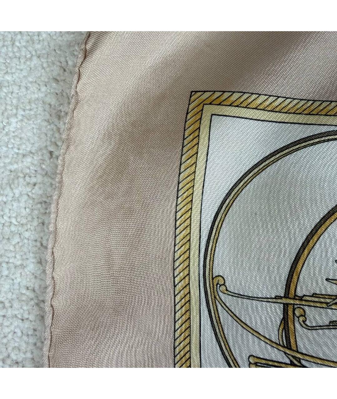 HERMES Бежевый шелковый платок, фото 9