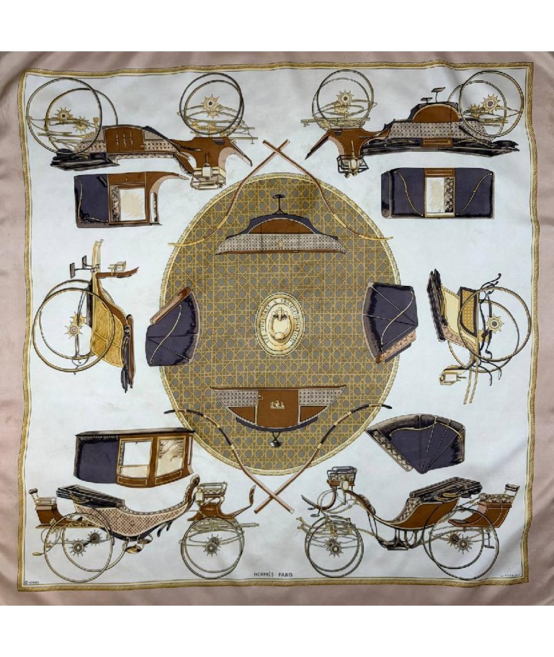 HERMES Бежевый шелковый платок, фото 1