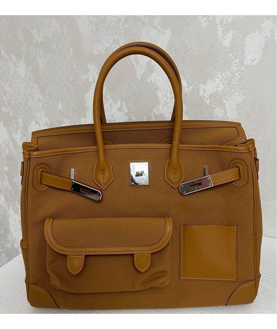 HERMES Коричневая тканевая сумка с короткими ручками, фото 5
