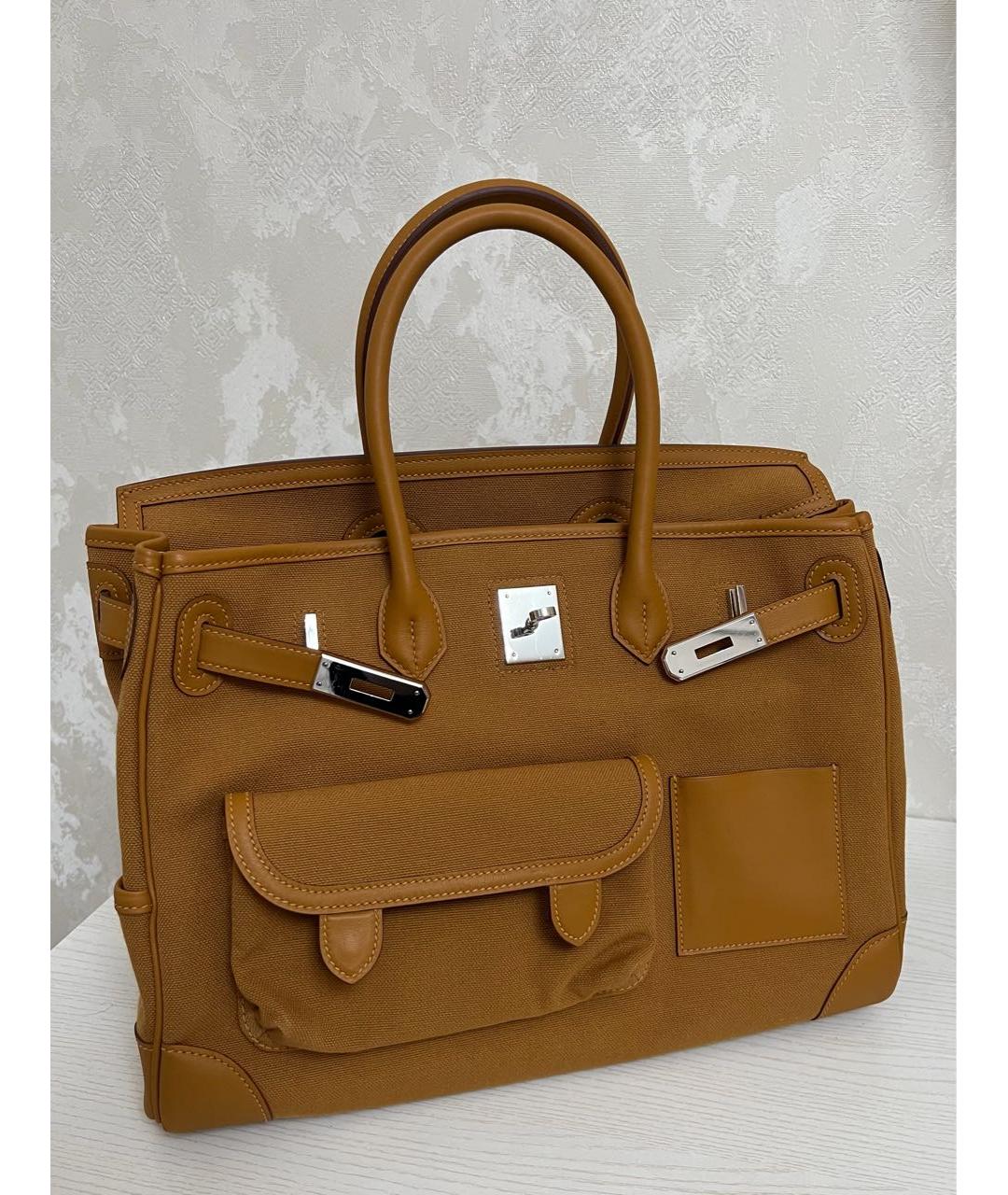 HERMES Коричневая тканевая сумка с короткими ручками, фото 2