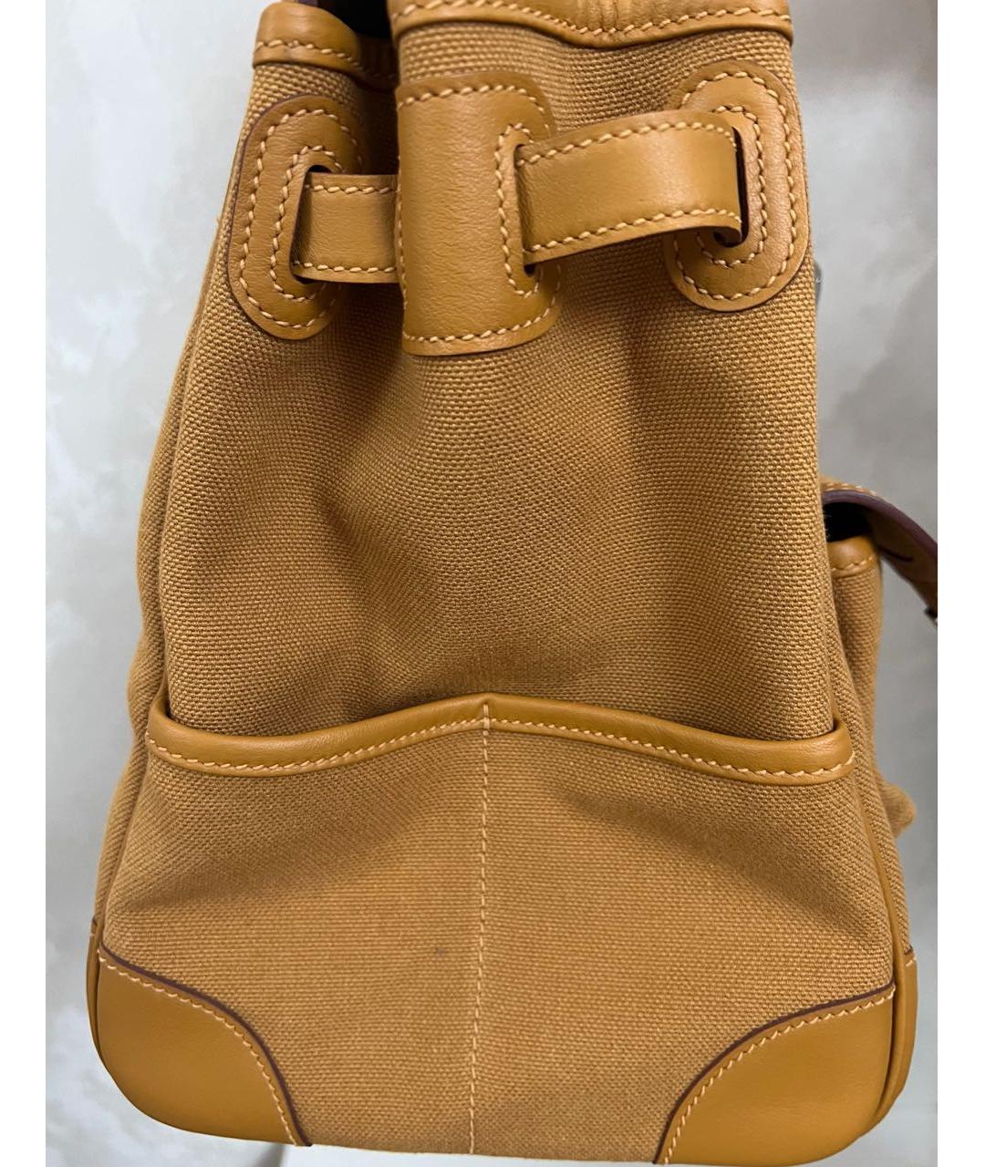 HERMES Коричневая тканевая сумка с короткими ручками, фото 3