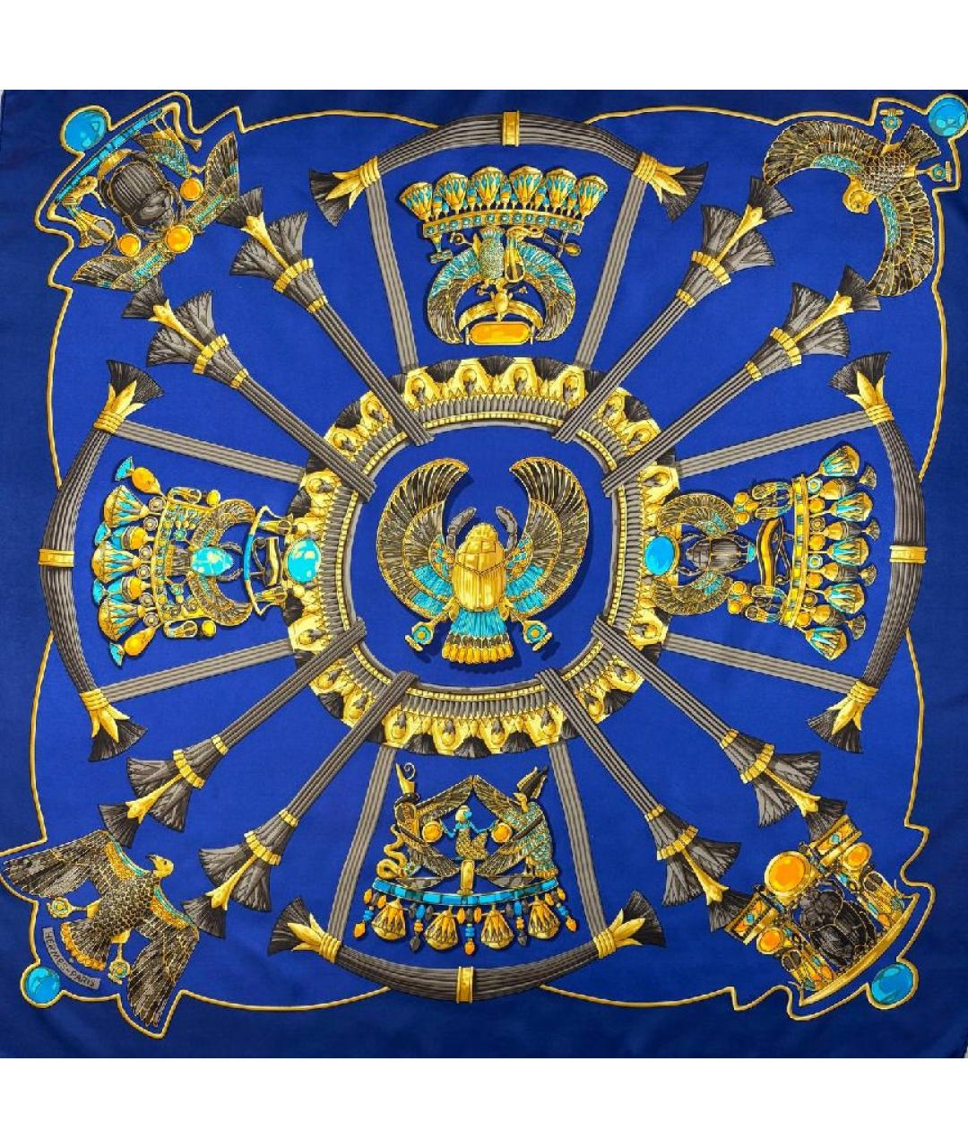 HERMES Синий шелковый платок, фото 1