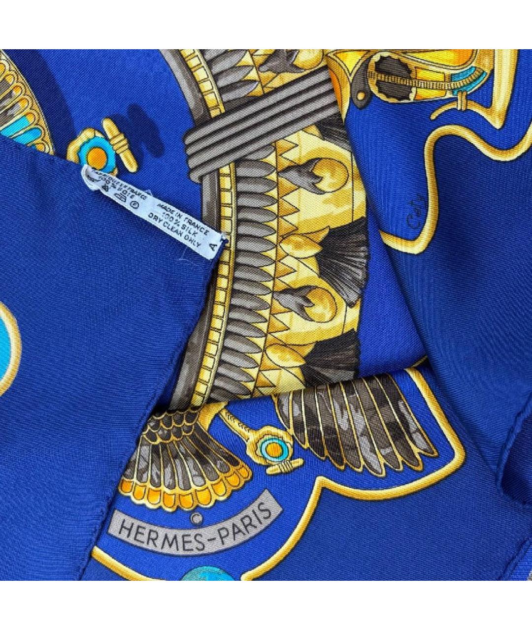HERMES Синий шелковый платок, фото 2