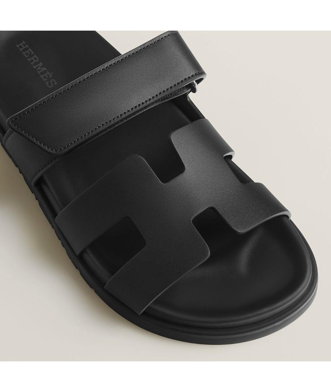 HERMES Черные кожаные шлепанцы, фото 5