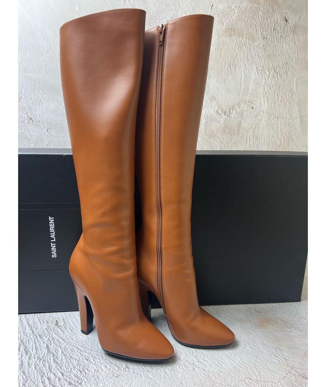 SAINT LAURENT Коричневые кожаные сапоги, фото 2