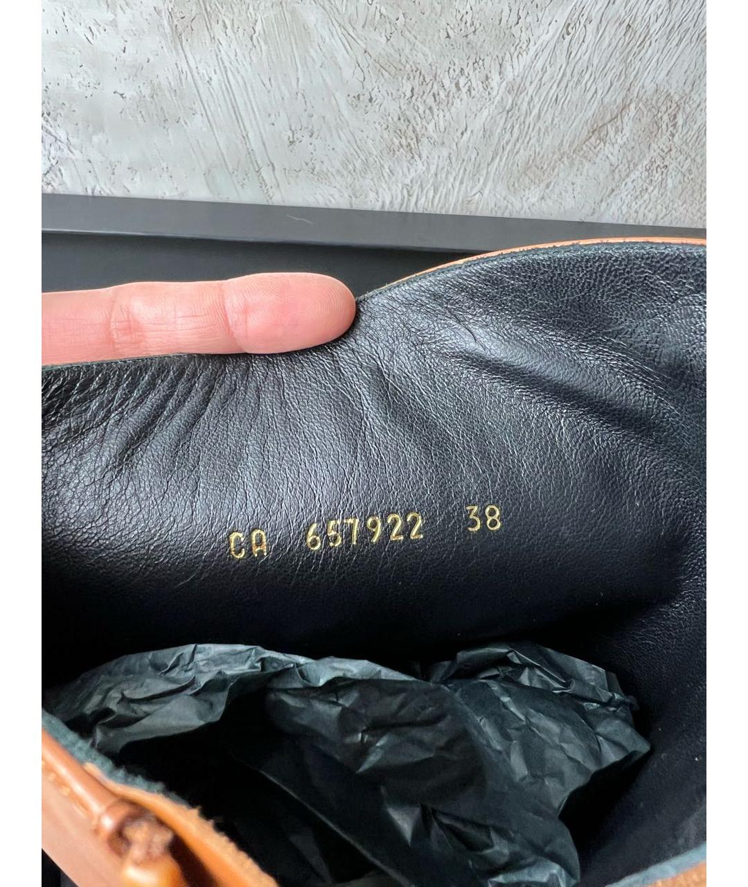 SAINT LAURENT Коричневые кожаные сапоги, фото 6