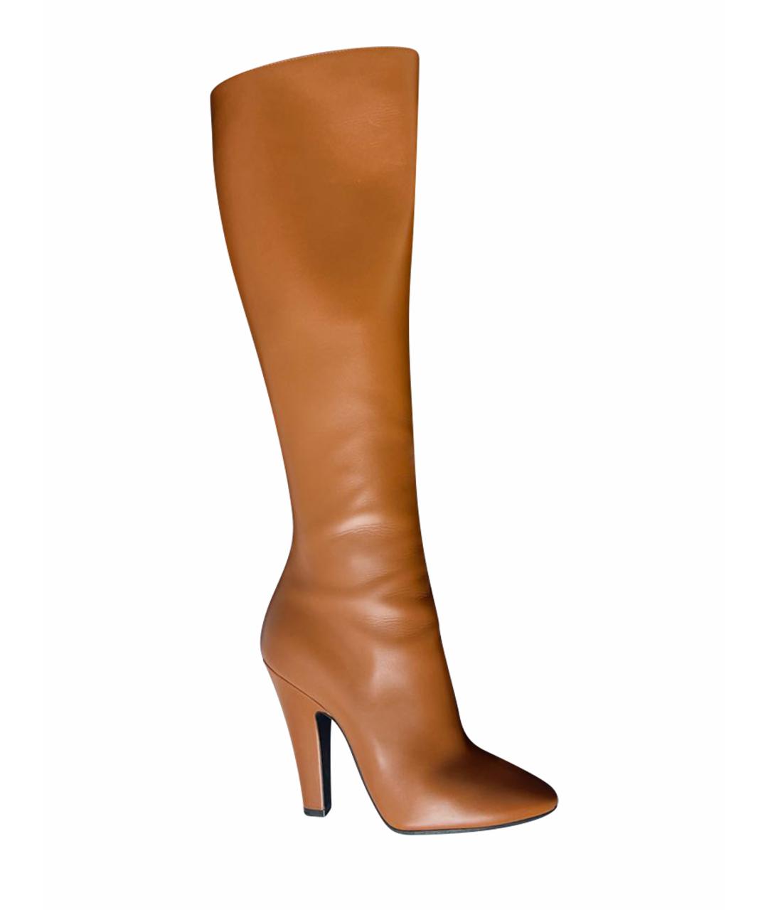 SAINT LAURENT Коричневые кожаные сапоги, фото 1