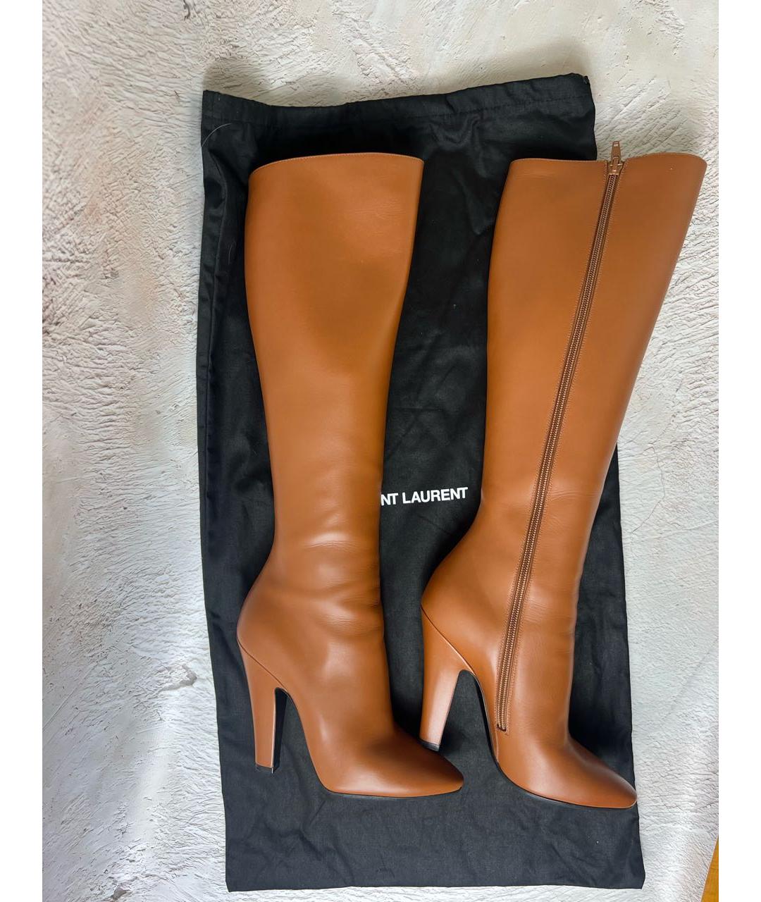 SAINT LAURENT Коричневые кожаные сапоги, фото 8