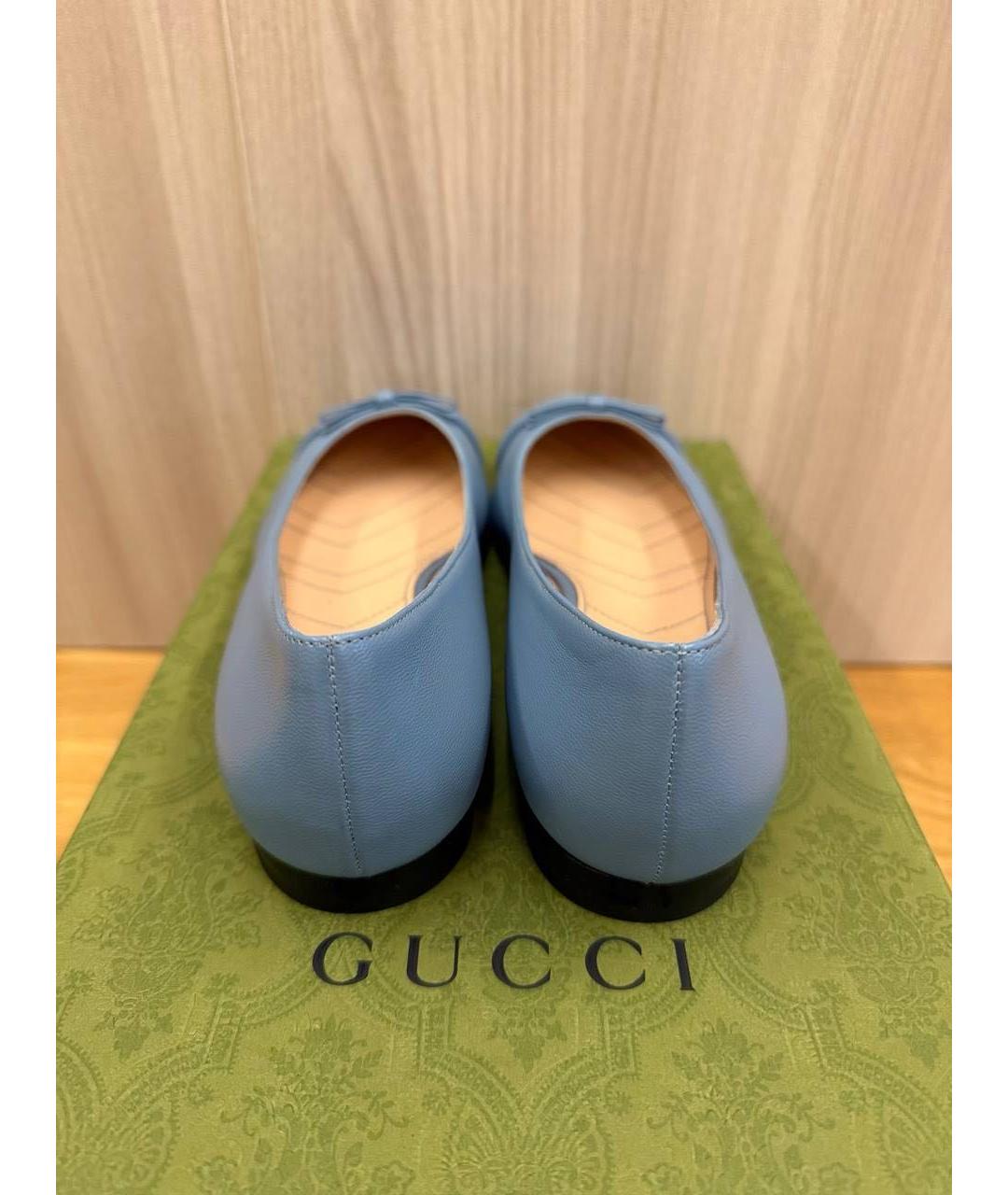 GUCCI Голубые кожаные балетки, фото 4