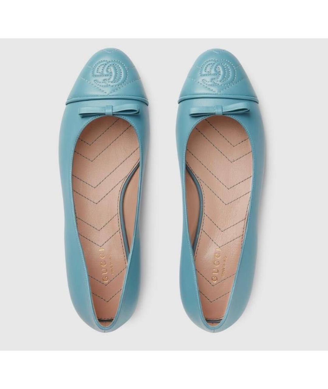 GUCCI Голубые кожаные балетки, фото 7