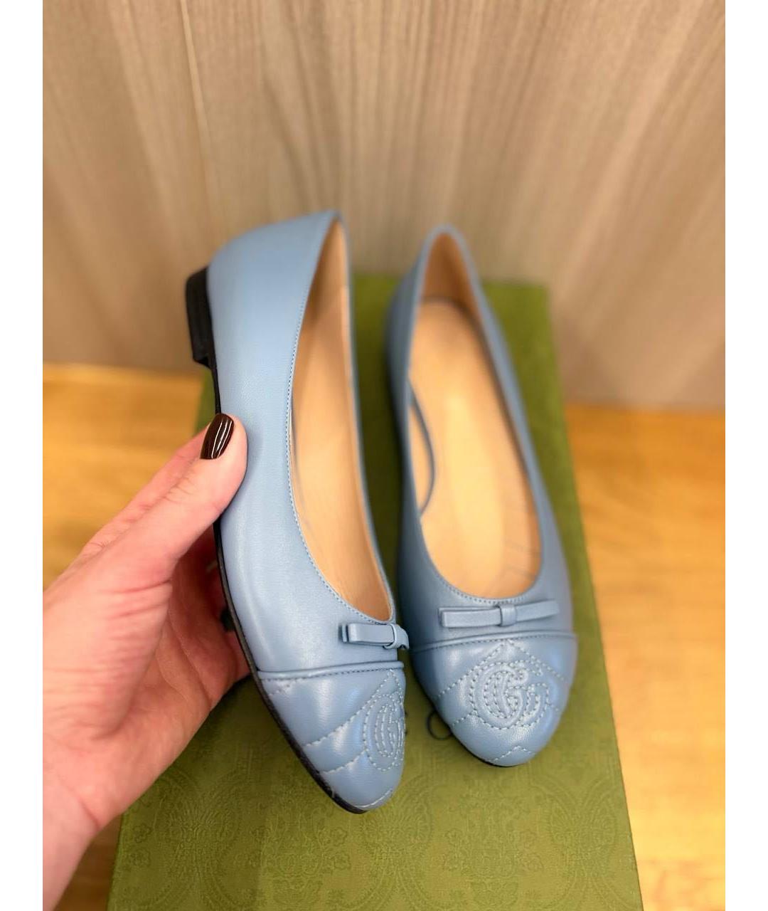 GUCCI Голубые кожаные балетки, фото 5