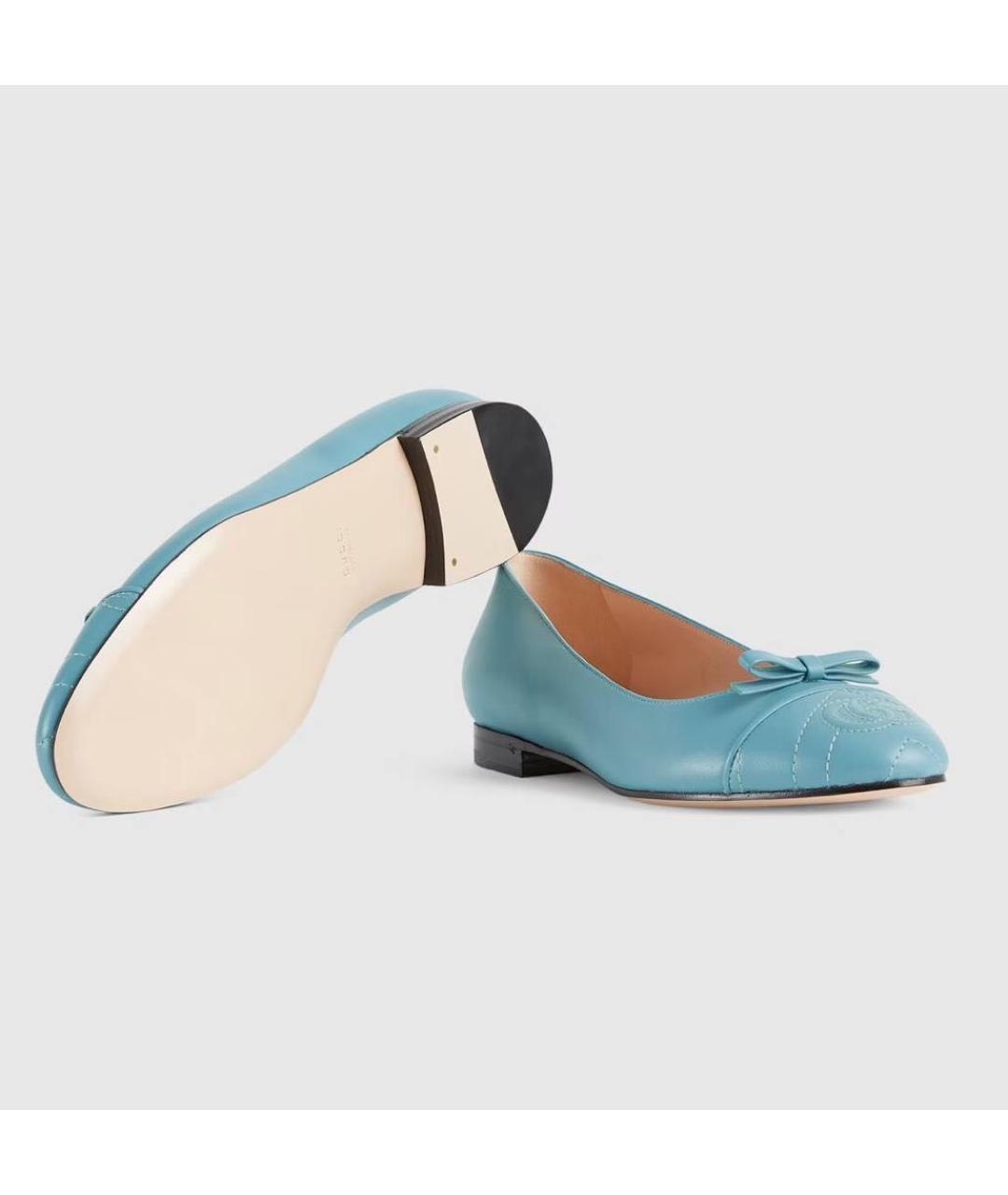 GUCCI Голубые кожаные балетки, фото 8