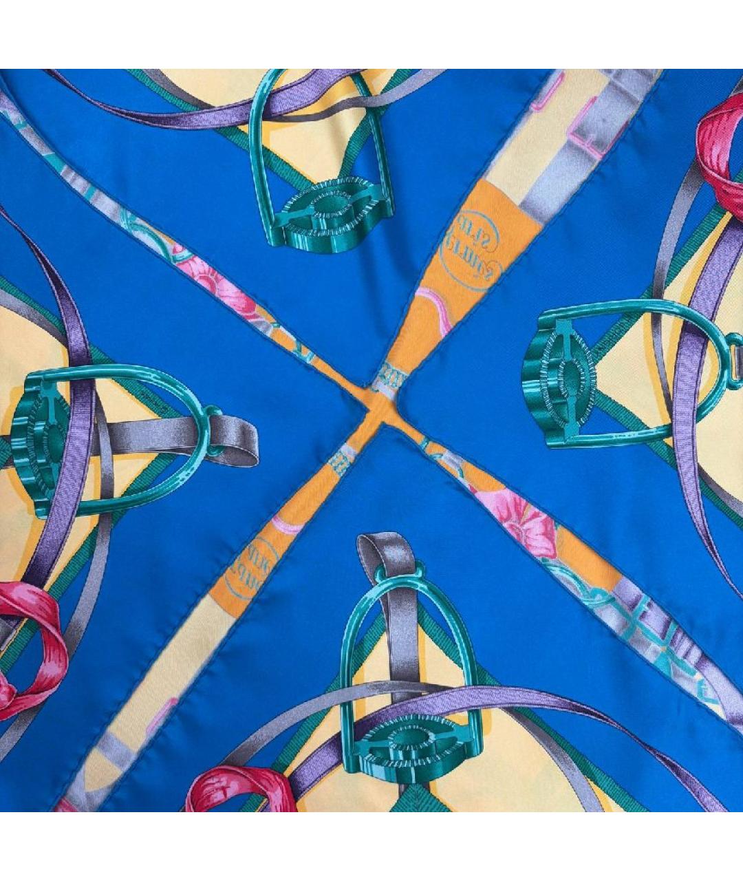 HERMES Синий шелковый платок, фото 7